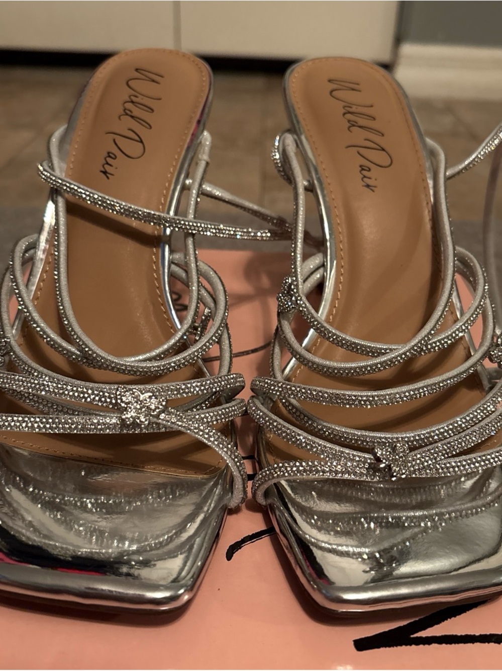 Wild Pair Silver Strappy Rhinestone Wrap Heels